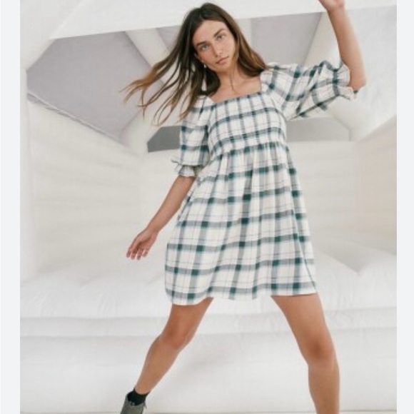 Madewell Lucie Elbow-Sleeve Smocked Mini Dress in Lebaum Plaid Size Medium - Picture 10 of 10